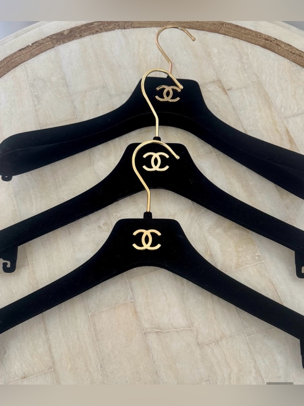 CHANEL Black Velvet Hangers with Gold CC Emblem - Set of 3 - Picture 5 of 5